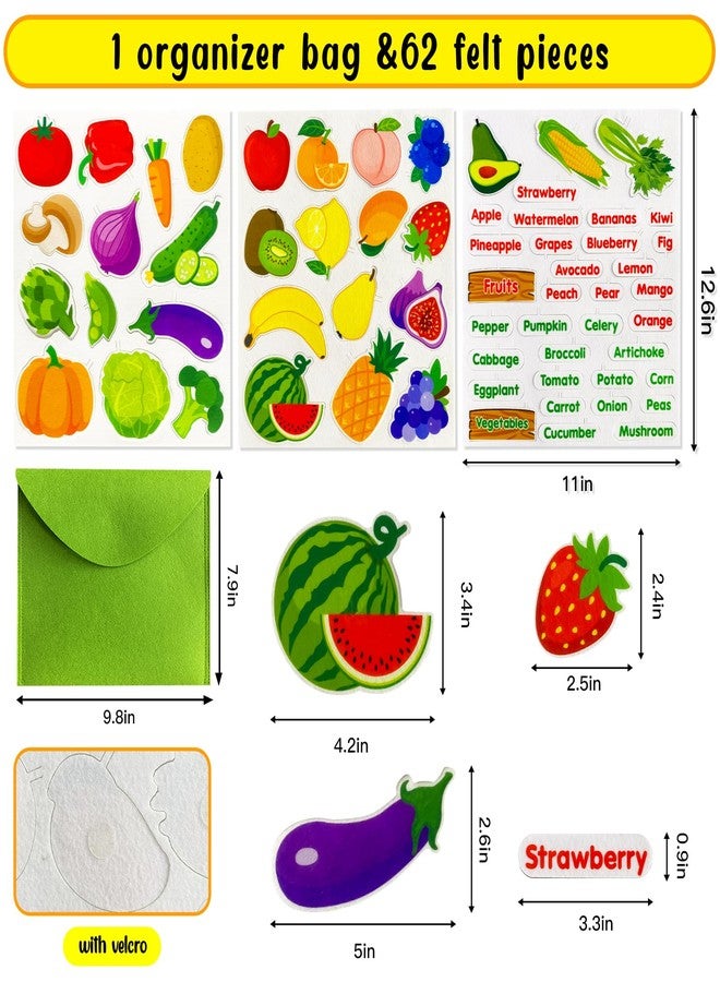 PENGFULL Felt Fruits and Vegetables Learning Pieces,62 Felt Flannel Board Pieces,Learn Common Fruits and Vegetables and Words for Kindergarten,Preschool,Toddlers - Image 2